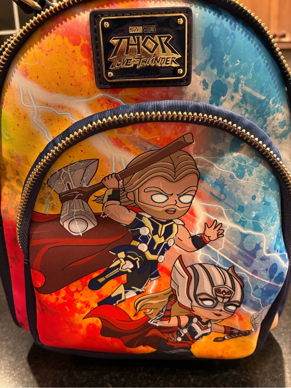 Loungefly Thor: Love and Thunder Kids Mini Backpack - Blue, Red, Yellow